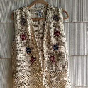 Vintage Women's Cream Crochet Sweater Vest